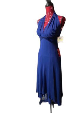 Donna Morgan HalterA Dress NWT Size 4 Blue Beaded Waist Asym Hem Cocktail Y2k
